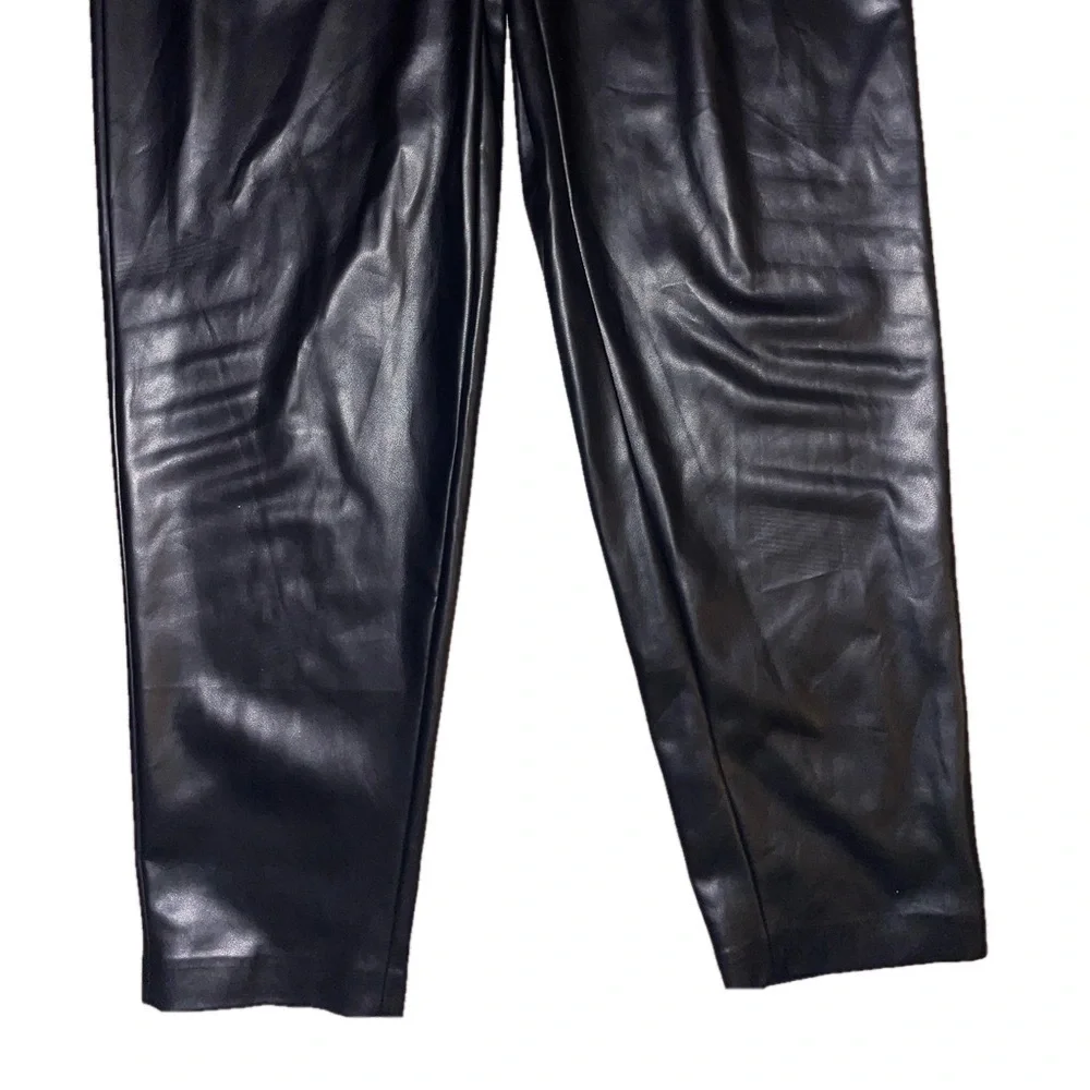 DKNY Black Faux Leather Pants XS High Rise Ankle Straight Leg NWT